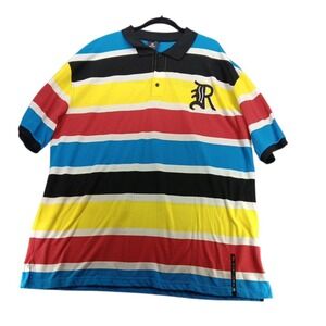 Red Ape Mens Striped Polo Designer Shirt Size 5xl Multicolored Logo Flawed READ